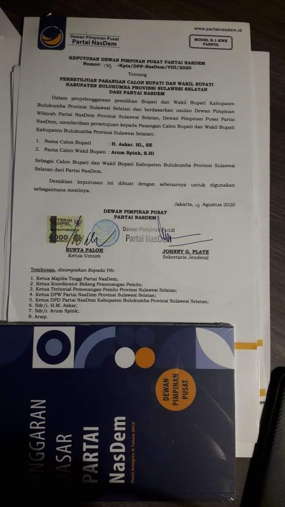 Askar-Pipink Kini Kantongi B1 KWK Partai NasDem